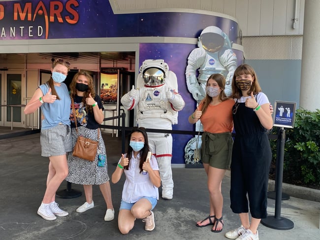 Posing with astronauts 