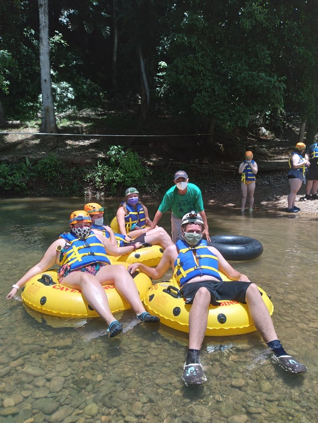 Students enjoying a river ride 